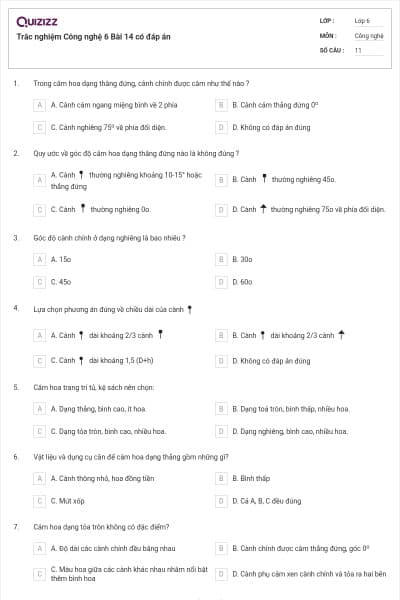 Trắc nghiệm Công nghệ 6 Bài 14 có đáp án