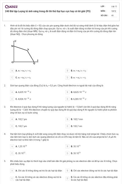 240 Bài tập Lượng tử ánh sáng trong đề thi thử Đại học cực hay có lời giải (P5)