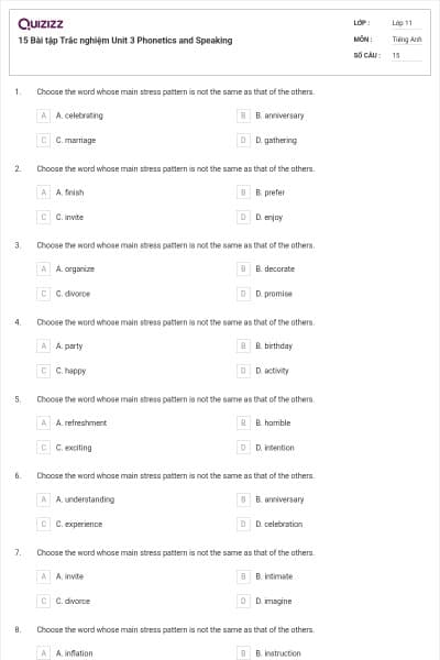 15 Bài tập Trắc nghiệm Unit 3 Phonetics and Speaking