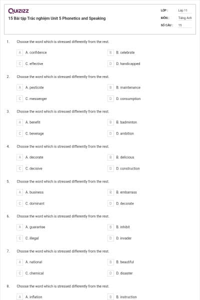 15 Bài tập Trắc nghiệm Unit 5 Phonetics and Speaking