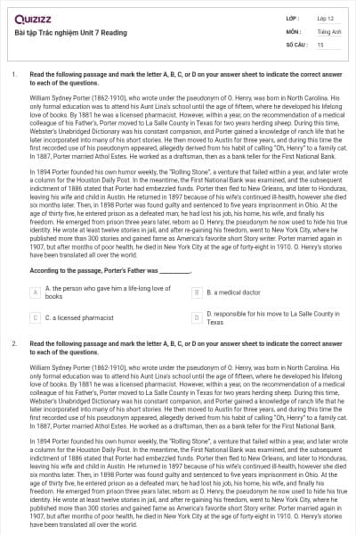 Bài tập Trắc nghiệm Unit 7 Reading
