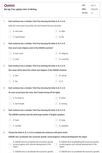 Bài tập Trắc nghiệm Unit 16 Writing