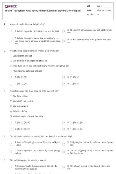 10 câu Trắc nghiệm Khoa học tự nhiên 6 Kết nối tri thức Bài 25 có đáp án