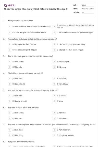 10 câu Trắc nghiệm Khoa học tự nhiên 6 Kết nối tri thức Bài 32 có đáp án