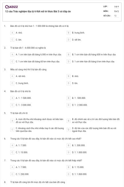12 câu Trắc nghiệm Địa lý 6 Kết nối tri thức Bài 3 có đáp án