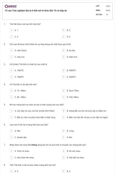 15 câu Trắc nghiệm Địa lý 6 Kết nối tri thức Bài 10 có đáp án