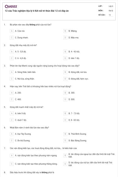 12 câu Trắc nghiệm Địa lý 6 Kết nối tri thức Bài 12 có đáp án