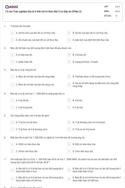 13 câu Trắc nghiệm Địa lý 6 Kết nối tri thức Bài 3 có đáp án (Phần 2)