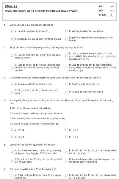 10 câu Trắc nghiệm Địa lý 6 Kết nối tri thức Bài 5 có đáp án (Phần 2)
