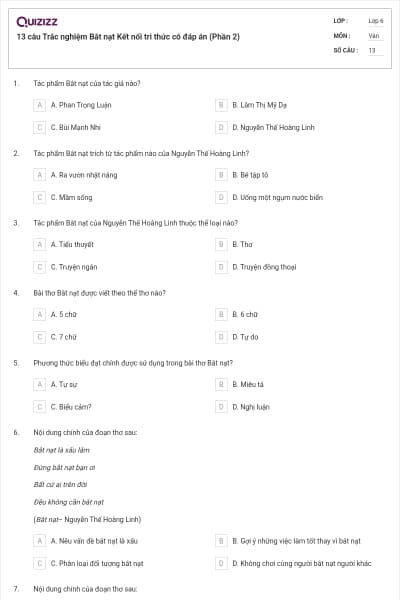 13 câu Trắc nghiệm Bắt nạt Kết nối tri thức có đáp án (Phần 2)
