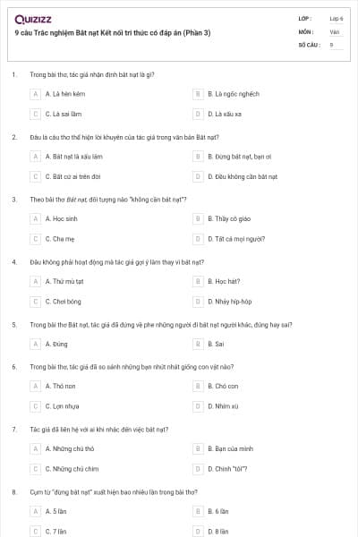 9 câu Trắc nghiệm Bắt nạt Kết nối tri thức có đáp án (Phần 3)