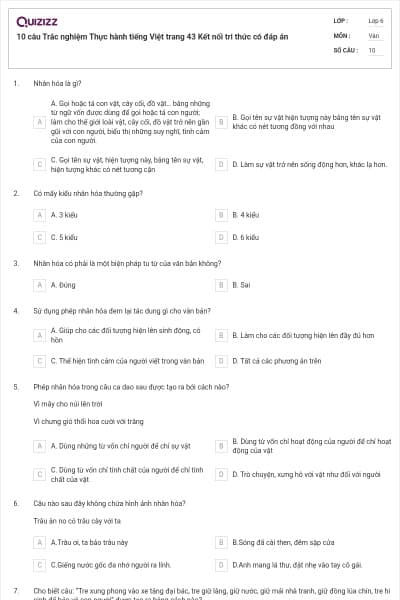 10 câu Trắc nghiệm Thực hành tiếng Việt trang 43 Kết nối tri thức có đáp án