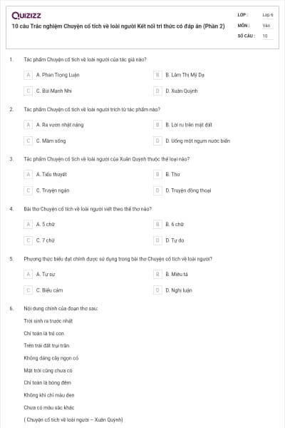 10 câu Trắc nghiệm Chuyện cổ tích về loài người Kết nối tri thức có đáp án (Phần 2)