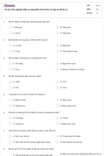 10 câu Trắc nghiệm Mây và sóng Kết nối tri thức có đáp án (Phần 2)