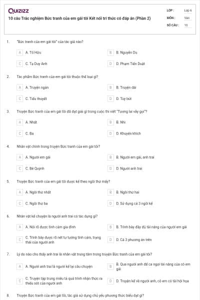 10 câu Trắc nghiệm Bức tranh của em gái tôi Kết nối tri thức có đáp án (Phần 2)