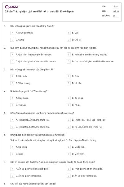 23 câu Trắc nghiệm Lịch sử 6 Kết nối tri thức Bài 13 có đáp án