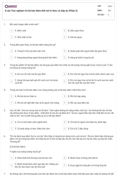 8 câu Trắc nghiệm Cô bé bán diêm Kết nối tri thức có đáp án (Phần 3)