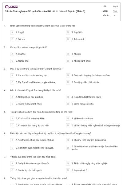 10 câu Trắc nghiệm Gió lạnh đầu mùa Kết nối tri thức có đáp án (Phần 3)