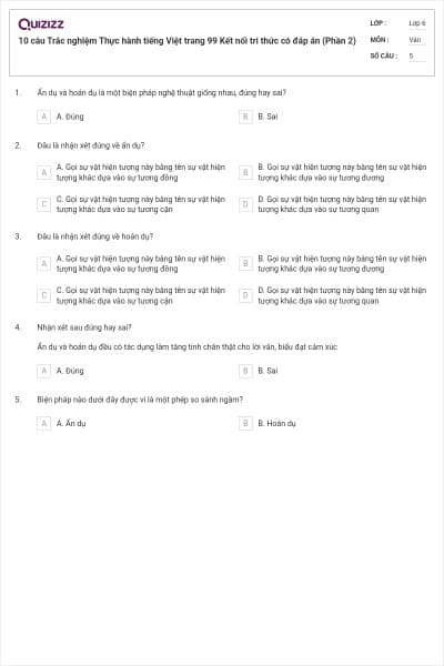 10 câu Trắc nghiệm Thực hành tiếng Việt trang 99 Kết nối tri thức có đáp án (Phần 2)