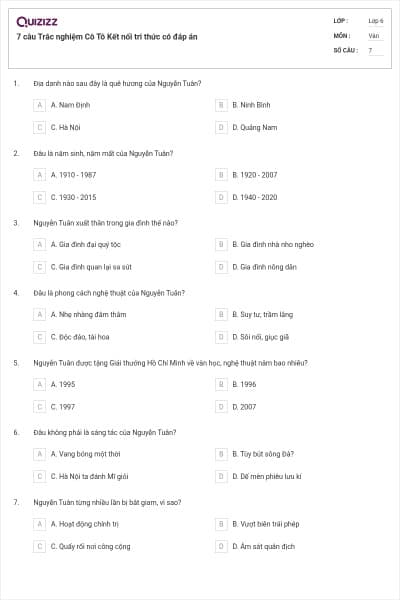 7 câu Trắc nghiệm Cô Tô Kết nối tri thức có đáp án