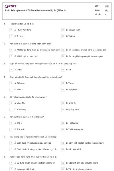 8 câu Trắc nghiệm Cô Tô Kết nối tri thức có đáp án (Phần 2)