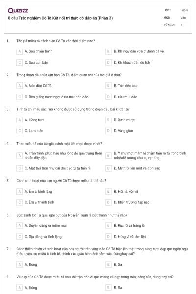 8 câu Trắc nghiệm Cô Tô Kết nối tri thức có đáp án (Phần 3)