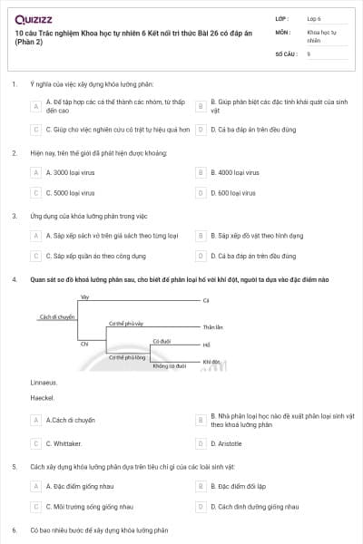 10 câu Trắc nghiệm Khoa học tự nhiên 6 Kết nối tri thức Bài 26 có đáp án (Phần 2)
