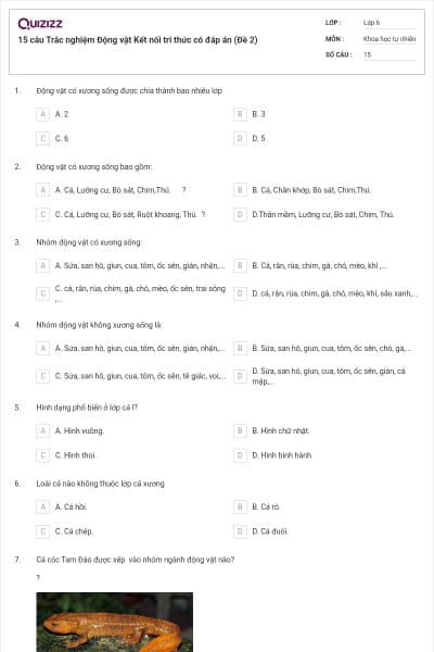 15 câu Trắc nghiệm Động vật Kết nối tri thức có đáp án (Đề 2)