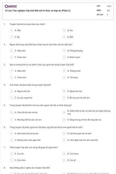 10 câu Trắc nghiệm Cây khế Kết nối tri thức có đáp án (Phần 2)