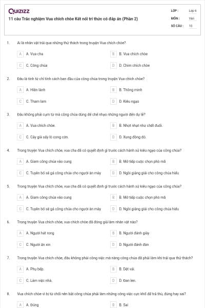 11 câu Trắc nghiệm Vua chích chòe Kết nối tri thức có đáp án (Phần 2)