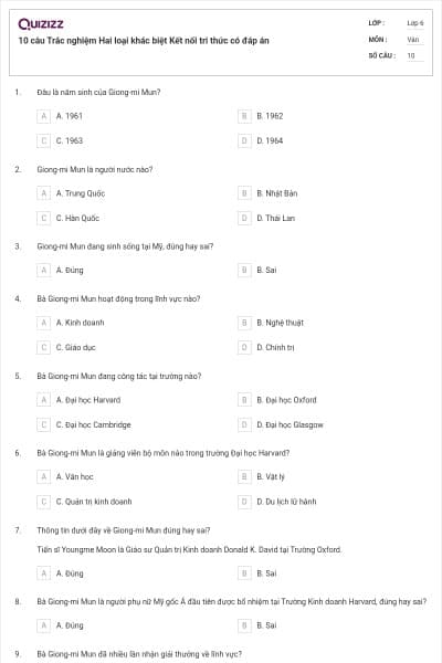 10 câu Trắc nghiệm Hai loại khác biệt Kết nối tri thức có đáp án