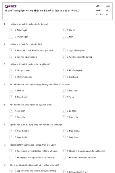 10 câu Trắc nghiệm Hai loại khác biệt Kết nối tri thức có đáp án (Phần 2)