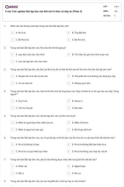 9 câu Trắc nghiệm Bài tập làm văn Kết nối tri thức có đáp án (Phần 3)
