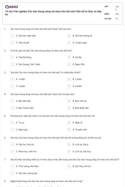 10 câu Trắc nghiệm Các loài chung sống với nhau như thế nào? Kết nối tri thức có đáp án