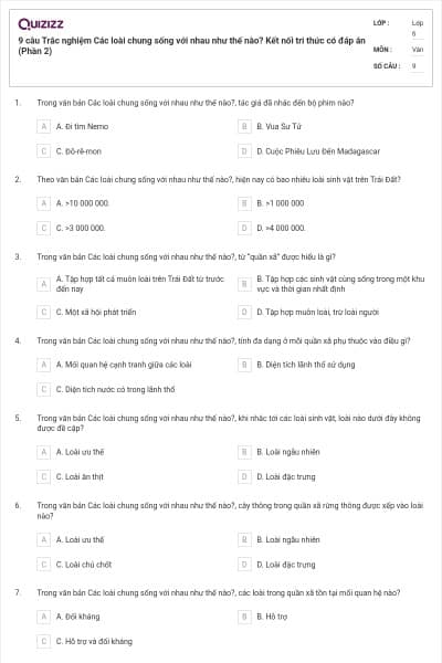 9 câu Trắc nghiệm Các loài chung sống với nhau như thế nào? Kết nối tri thức có đáp án (Phần 2)