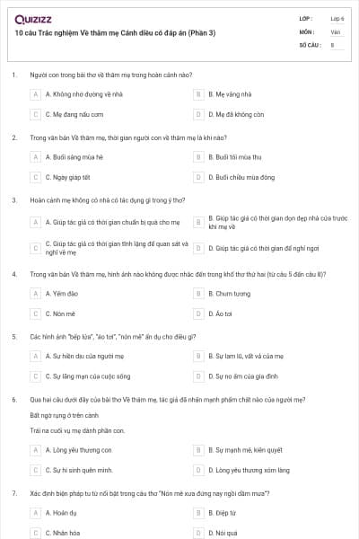 10 câu Trắc nghiệm Về thăm mẹ Cánh diều có đáp án (Phần 3)