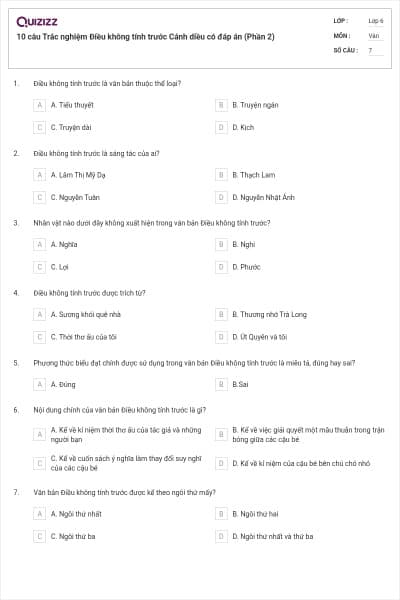10 câu Trắc nghiệm Điều không tính trước Cánh diều có đáp án (Phần 2)