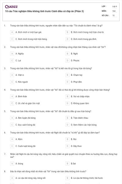10 câu Trắc nghiệm Điều không tính trước Cánh diều có đáp án (Phần 3)