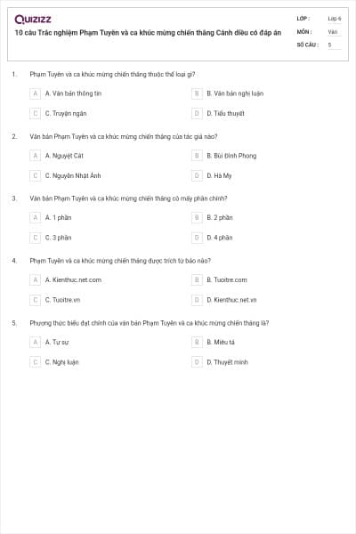 10 câu Trắc nghiệm Phạm Tuyên và ca khúc mừng chiến thắng Cánh diều có đáp án