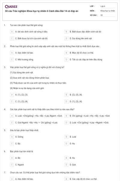 30 câu Trắc nghiệm Khoa học tự nhiên 6 Cánh diều Bài 14 có đáp án