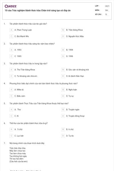 10 câu Trắc nghiệm Đánh thức trầu Chân trời sáng tạo có đáp án