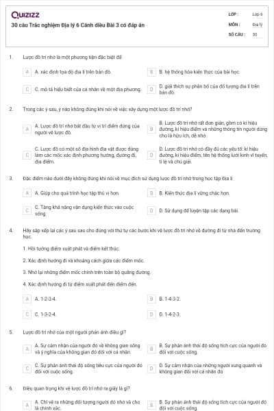 30 câu Trắc nghiệm Địa lý 6 Cánh diều Bài 3 có đáp án