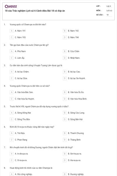 18 câu Trắc nghiệm Lịch sử 6 Cánh diều Bài 18 có đáp án