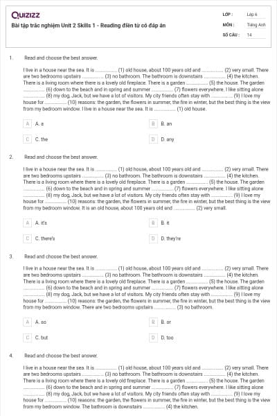 Bài tập trắc nghiệm Unit 2 Skills 1 - Reading điền từ có đáp án