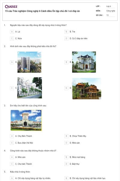 15 câu Trắc nghiệm Công nghệ 6 Cánh diều Ôn tập chủ đề I có đáp án