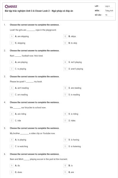 Bài tập trắc nghiệm Unit 3 A Closer Look 2 - Ngữ pháp có đáp án
