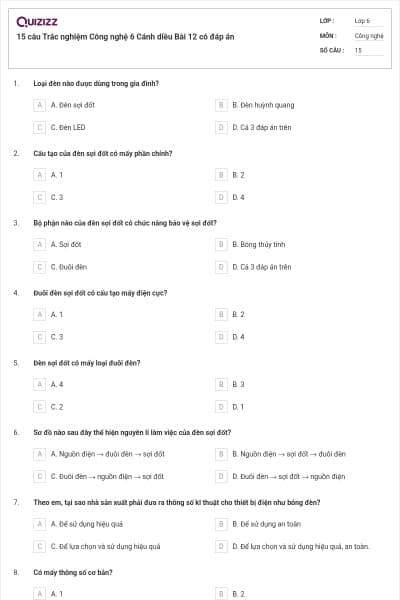 15 câu Trắc nghiệm Công nghệ 6 Cánh diều Bài 12 có đáp án