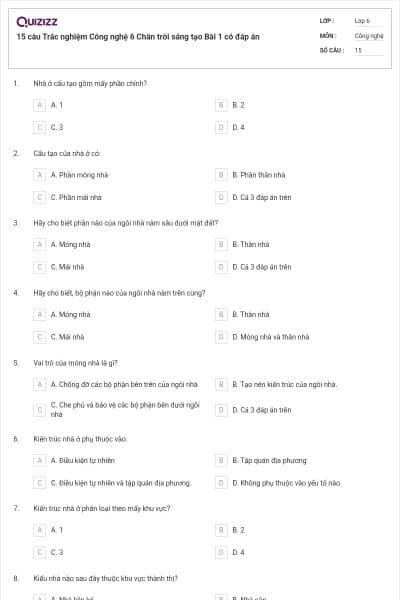 15 câu Trắc nghiệm Công nghệ 6 Chân trời sáng tạo Bài 1 có đáp án