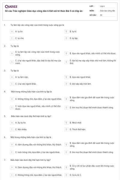 50 câu Trắc nghiệm Giáo dục công dân 6 Kết nối tri thức Bài 5 có đáp án
