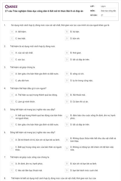 27 câu Trắc nghiệm Giáo dục công dân 6 Kết nối tri thức Bài 8 có đáp án